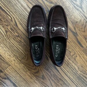 Gucci Horsebit Chocolate Brown suede Loafers Men's US 9.5 GUCCI SHOES 015938